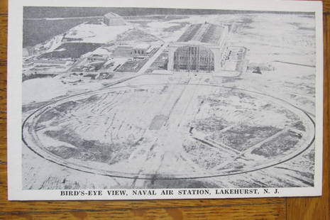 Bird's Eye View Naval Air Station Lakehurst NJ: Bird's Eye View Naval Air Station Lakehurst NJ Published by the Happy Landings Cafe, Lakehurst, NJ. Rare. Dated: Circa 1930's Type/Theme: Military Size: Standard Publisher: Happy Landings Cafe