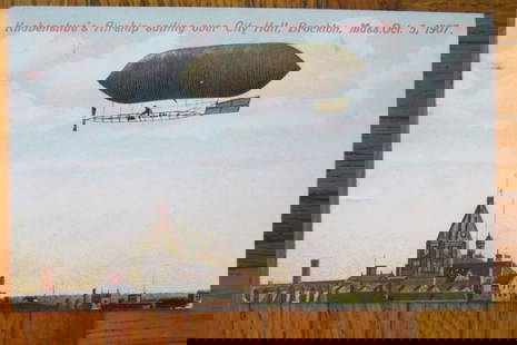 Knabenshue's Airship: Knabenshue's Airship Sailing Over City Hall, Brockon, MassOct. 5, 1907Rare Dated: Circa 1907 - 1908 Type/Theme: Airships Size: Standard Publisher: Metropolitan News Notes & Literature: He was