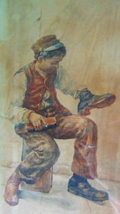 Shoeshine Boy - John H. Henrici 1897: Shoeshine Boy John H. Henrici was an American landscape artist, known for his paintings of New York City street urchins. Artist: John H. Henrici (New York, 1863-1958) Medium: Watercolor