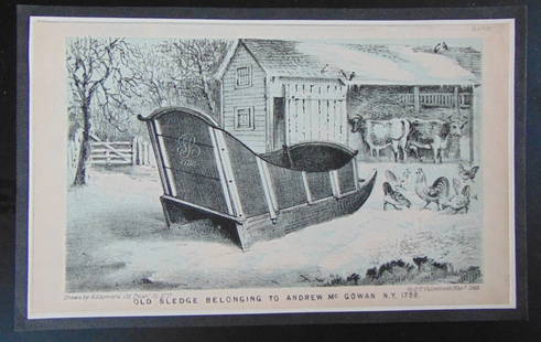 Old Sledge Belonging to Andrew McGowan NY 1788: Old Sledge Belonging to Andrew McGowan NY 1788 Attributed Valentine's Manual (Sled - Mc Gowan) Print Type: Lithograph Date: 1856 Dimensions: 4 x 6" Subject: New York City Families Condition