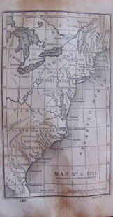 Map of 1733 From Georgia to Maine: Map of 1733 From Georgia to Maine Map No. 6 Dated: Circa 1840 Dimensions: 6 x 4" Condition Report Toning. Rounded left tips. Good Subject References: 220