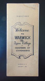 Welcome to Warwick (NY) Directory 1961: Welcome to Warwick (NY) Directory January 1, 1961 28 pages - Warwick Chamber of Commerce Type Town Directory Size: 12mo Condition Report Good Subject References: 109