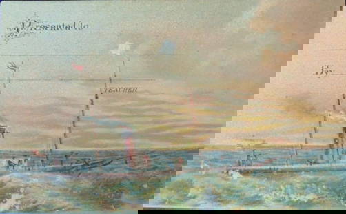 Chipper - Sailing Ship Teacher Presentation Card: Chipper - Sailing Ship Teacher Presentation Card - 1875 - Prang Print Type: Chromolithograph Date: C1875 Publisher: Attributed to Prang Dimensions: 4 1/4 x 2 1/4" Subject: Nautical - Saling