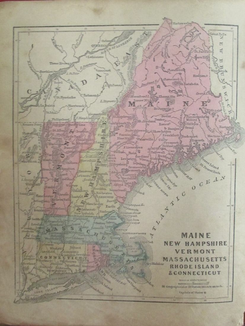 Map of New England States - 1850's (1 of 2)
