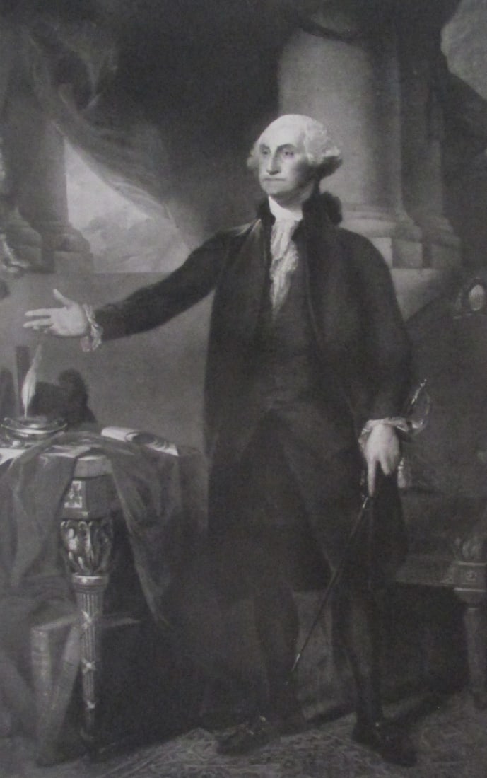 President George Washington - Gilbert Stuart: George Washington Large Folio. Plate 14 1/2 x 9 1/2" - Print 19 1/2 x 15 1/2". Artist: Gilbert Stuart Print Type: Gravure with Plate Mark & Remark Signed: In Plate