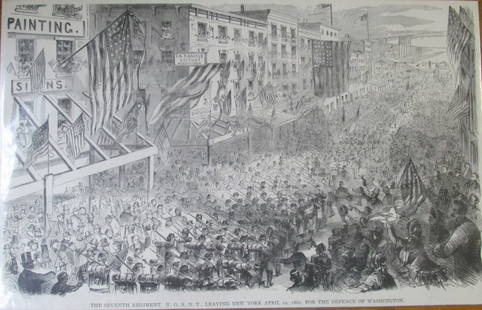 The Seventh Regiment Leaving New York - Civil War: The Seventh Regiment N.G.S.N.Y. Leaving New York April 19, 1861 For the Defence of WashingtonMay 12, 1864 Print Type: Wood Engraving Date: Circa 1861 Publisher: Harper's Weekly