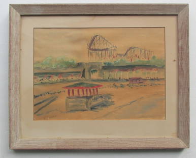 Roland (American) Seaside Amusement Pier: Roland (American - 20th Century) Seaside Amusement Pier with Roller Coaster Artist: Roland (American 20th Century) Medium: Watercolor Date: 1948 Signed: L/L Roland 48