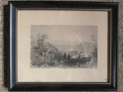 Village of Sing Sing New York: Village of Sing Sing Early view of Sing Sing New York showing the Palisades and the Hudson River with sailing ships. Artist: William Bartlett Print Type: Engraving Date: 1837 Publisher: George