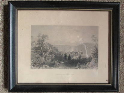 Village of Sing Sing New York: Village of Sing Sing Early view of Sing Sing New York showing the Palisades and the Hudson River with sailing ships. Artist: William Bartlett Print Type: Engraving Date: 1837<