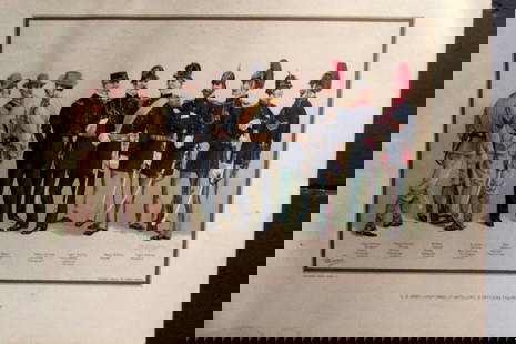 US Army Uniforms 1899: US Army Uniforms 1899 Artillery and Officers Artist: Werner Print Type: Chromolithograph Signed: Werner in plate Date: 19th Century Publisher: Werner Origin: American Dimensions: 15 x 13" Subject:
