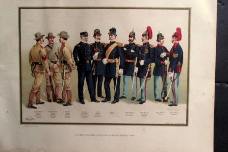 US Army Uniforms 1899: US Army Uniforms 1899 Artillery and Officers Artist: Werner Print Type: Chromolithograph Signed: Werner in plate Date: 19th Century Publisher: Werner Or