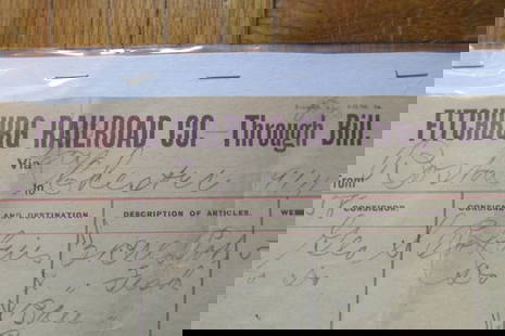 Fitchburg Railroad Company Massachusetts: Fitchburg Railroad Company, Massachusetts 1890 Way Bill Dated: 1890 Type Way Bill Size: 8 1/2 x 14" Notes & Literature: The Fitchburg Railroad is a former railroad company, which built a railroad