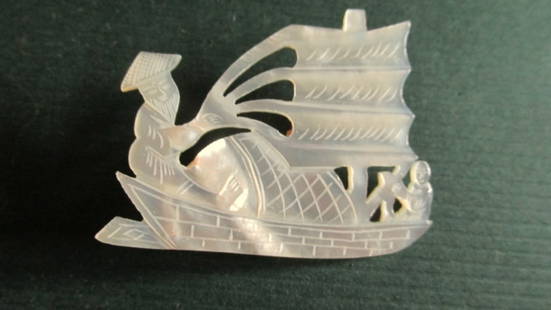 Mother of Pearl Chinese Junk Brooch: Mother of Pearl Chinese Junk Brooch Provenance: Estate of a Warwick NY Lady