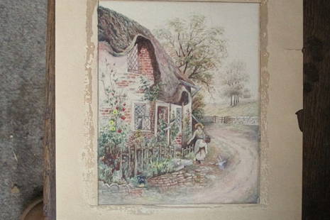 Flower Cottage (English School): Flower Cottage (British School) A nicely detailed watercolor of a beautiful English scene. Possibly illustration art. Medium: Watercolor Date: Circa 1920 - 1940 Style: Illustra