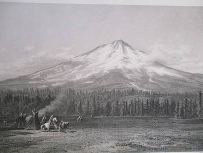 Mount Shasta - California: Mount Shasta California With Indian Encampment in Foreground. After James David Smillie. Artist: James David Smillie Print Type: Engraving Date:
