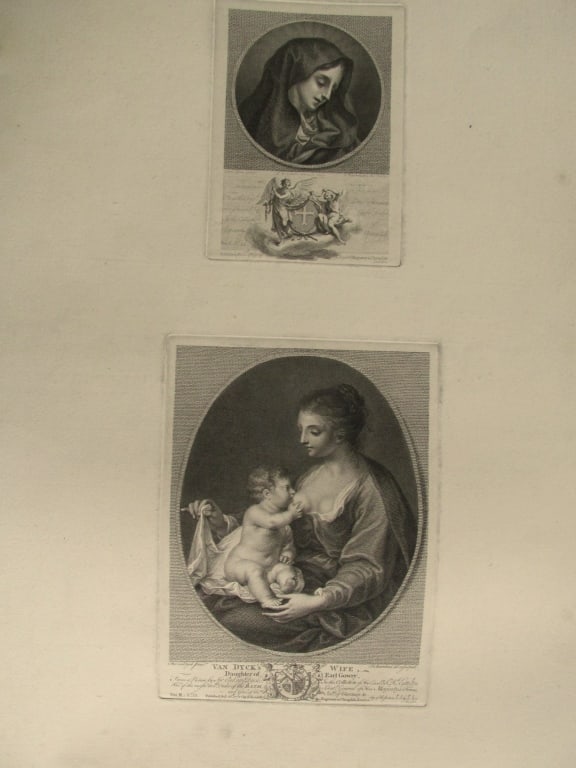 Van Dyck's Wife - 1770 Old Master: Van Dyck's Wife Daughter of Earl Gowry - Francesco Bartolozzi after Anthony van Dyck COMBINED with another Engraving/Etching on the same plate The Virgin Mary, sea