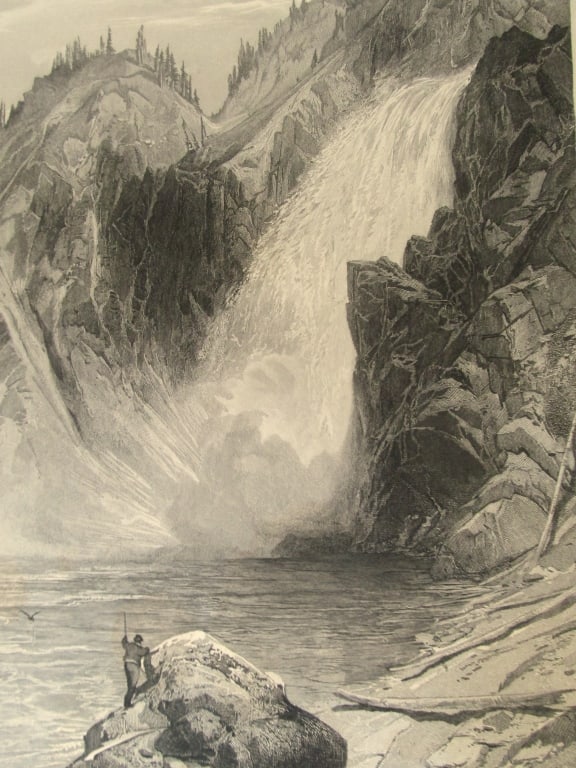 The Upper Yellowstone Falls 1873: The Upper Yellowstone Falls After Thomas Moran by S. V. Hunt Artist: Harry Fenn Print Type: Engraving Signed: In the plate Date: 1873