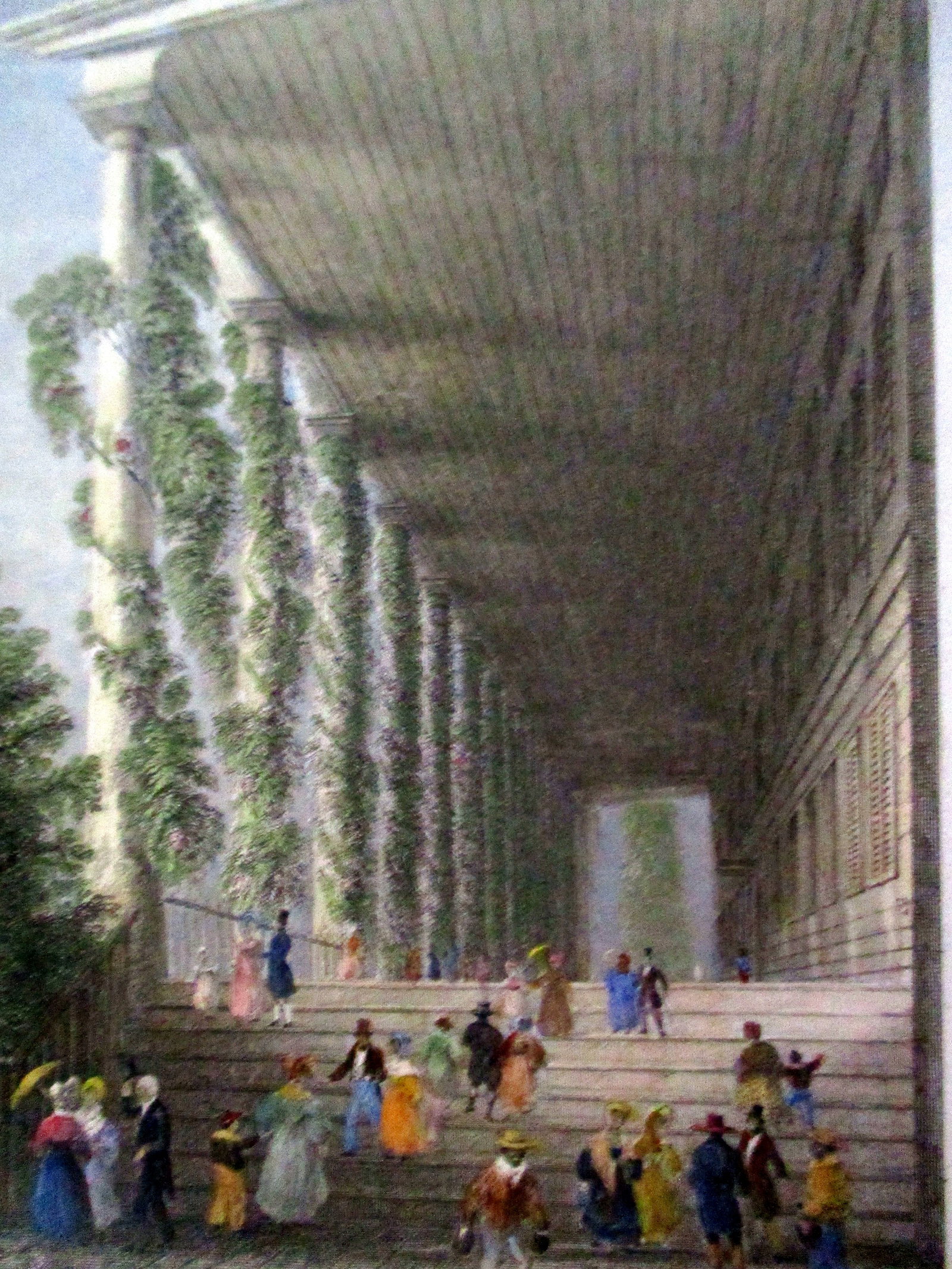 Colonnade of Congress Hall - Saratoga Springs NY: Colonnade of Congress Hall Saratoga Springs in 1839, Beautifully hand colored. Print Type: Engraving Date: 1839 Publisher: George Virtue O