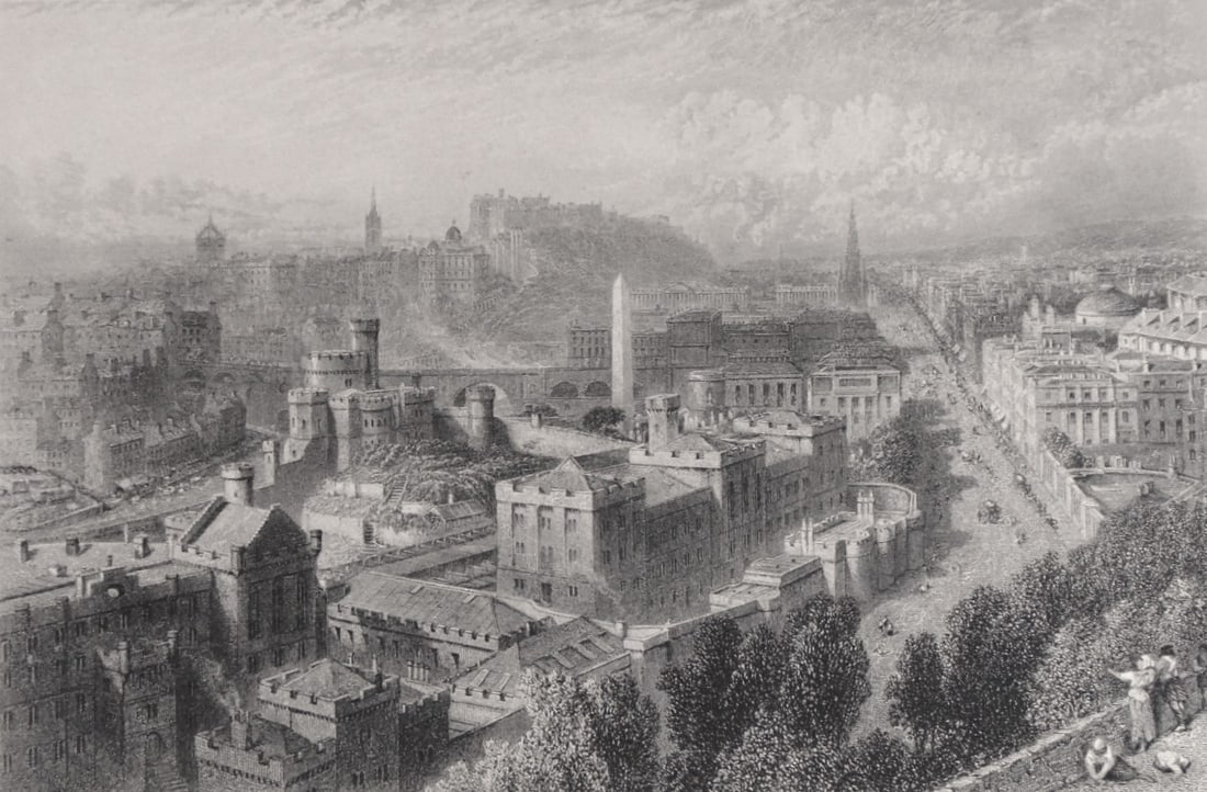 Edinburgh From Calton Hill: Edinburgh From Calton Hill From atop Calton Hill in 1870, Edinburgh was a bustling city with a mix of old and new architecture. The city center, dominated by the castle, stood out prominently against 