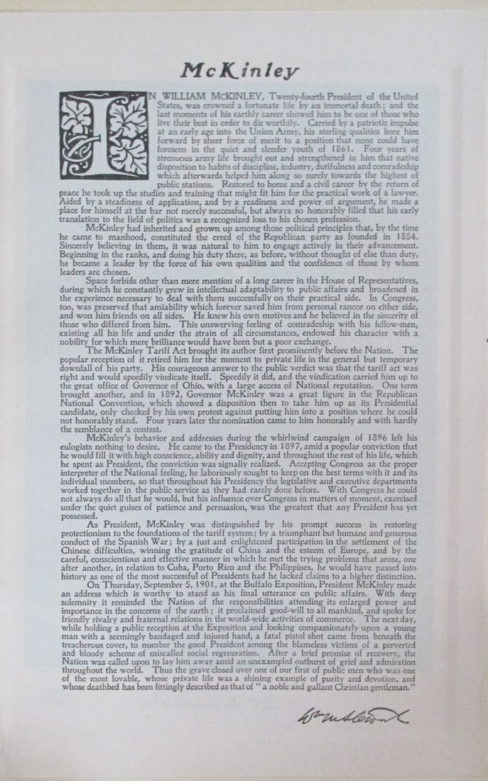 Tribute to President William McKinley: Tribute to President William McKinley Artist: After Gilbert Stuart Print Type: Photogravure Date: 1907 Publisher: Bureau of National Literature & Art Dimensions: 14 x