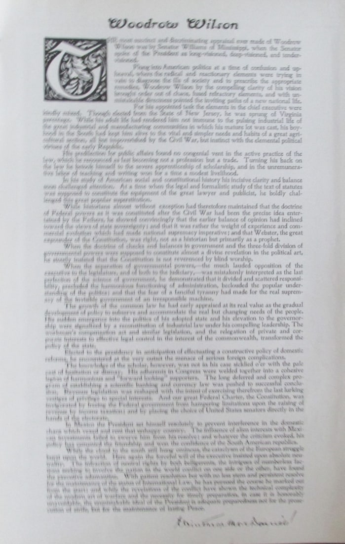 Tribute to President Woodrow Wilson: Tribute to President Woodrow Wilson Artist: After Gilbert Stuart Print Type: Photogravure Date: 1907 Publisher: Bureau of National Literature & Art Dimensions: 14 x 9