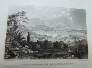 View of the Hudson City and The Catskill Mountains