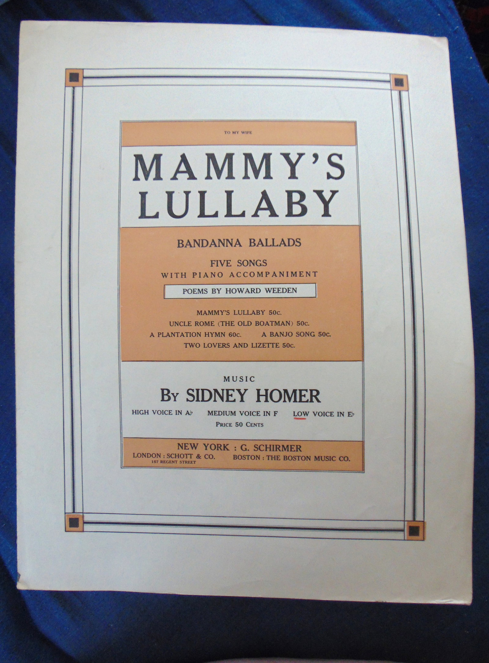 Mammy's Lullaby - Black Plantation Music: Mammy's Lullaby Bandanna Ballads - Poem by Howard Weeden. - Black Negro Ballad - Song. Rare Composer: Sidney Homer Lyrics: Howard Weeden Edition: 1st Publisher: G Schirme