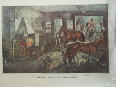 Trotting Cracks At The Forge -  Currier Ives