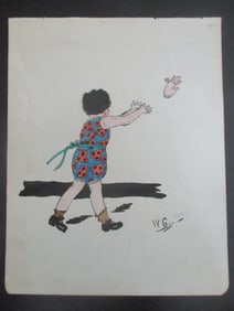 Girl Catching A Fairy  - Watercolor