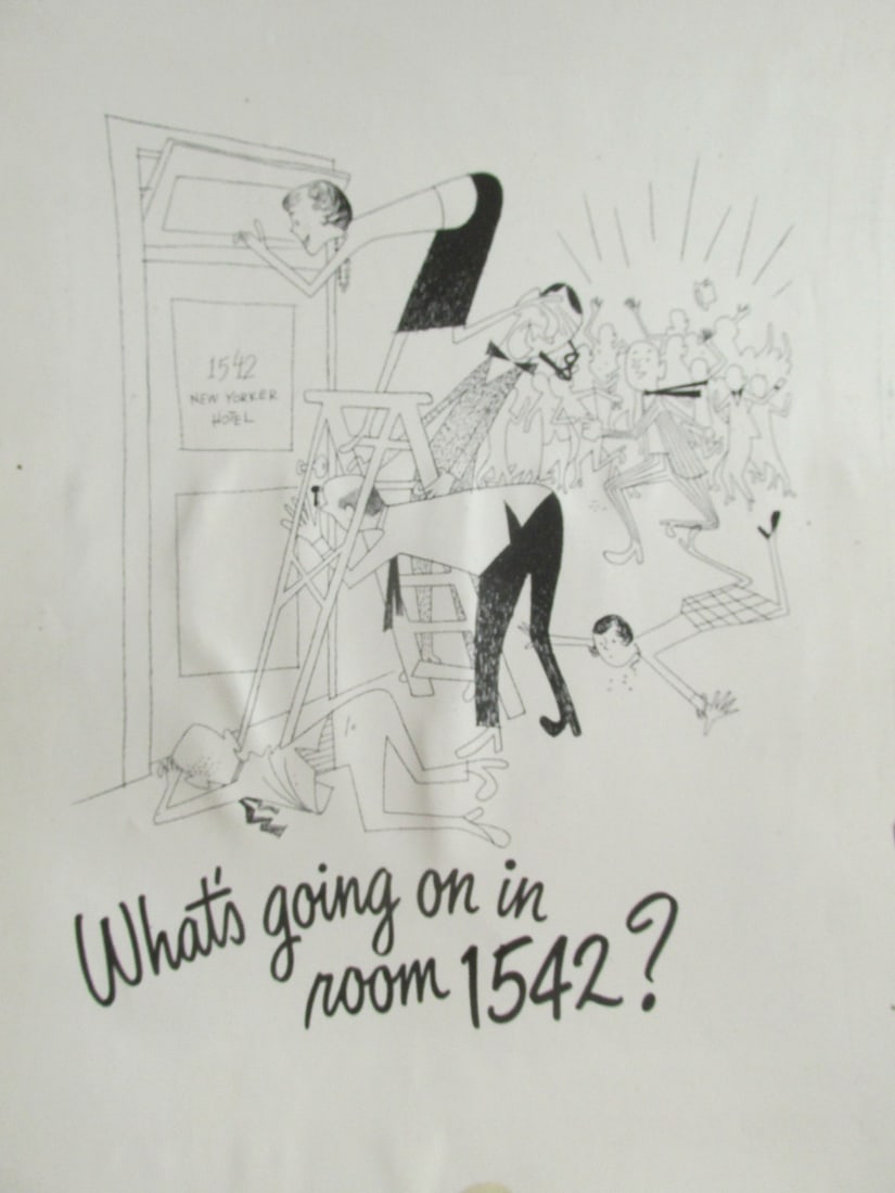 What's Going On In Room 1452?: What's Going On In Room 1452? New Yorker Hotel. Probable Proof for New Yorker Hotel Ad. Artist: Albert Aquino (American Illustrator) Print Type: Mechani