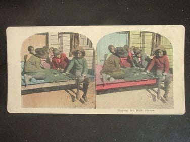 Black Stereoview Hand Colored Gambling
