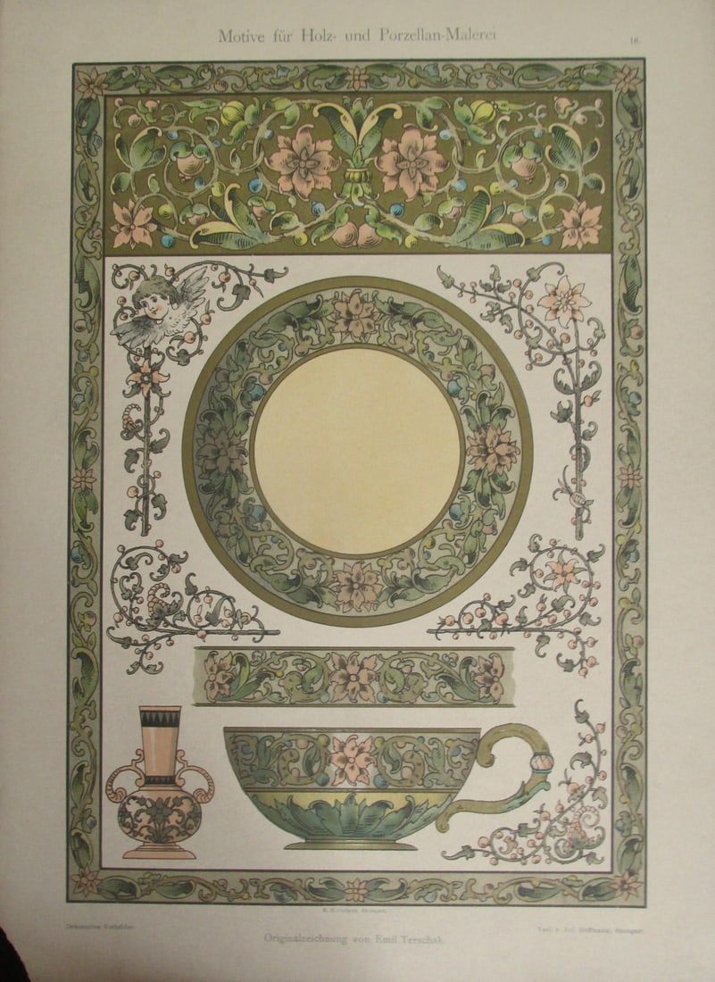 Motifs for Wood and Porcelain Painting: Motifs for Wood and Porcelain Painting Titled in German. Beautiful colors. Print Type: Chromolithograph Date: 19th Century Publisher: Jul Hoffman