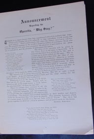 Announcement Regarding Operetta Why Sing?