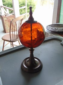 Amber Etched Glass Ball on Pedestal