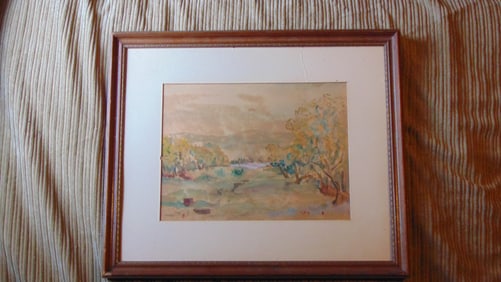 Landscape Mountains Fields and Pond Illegible