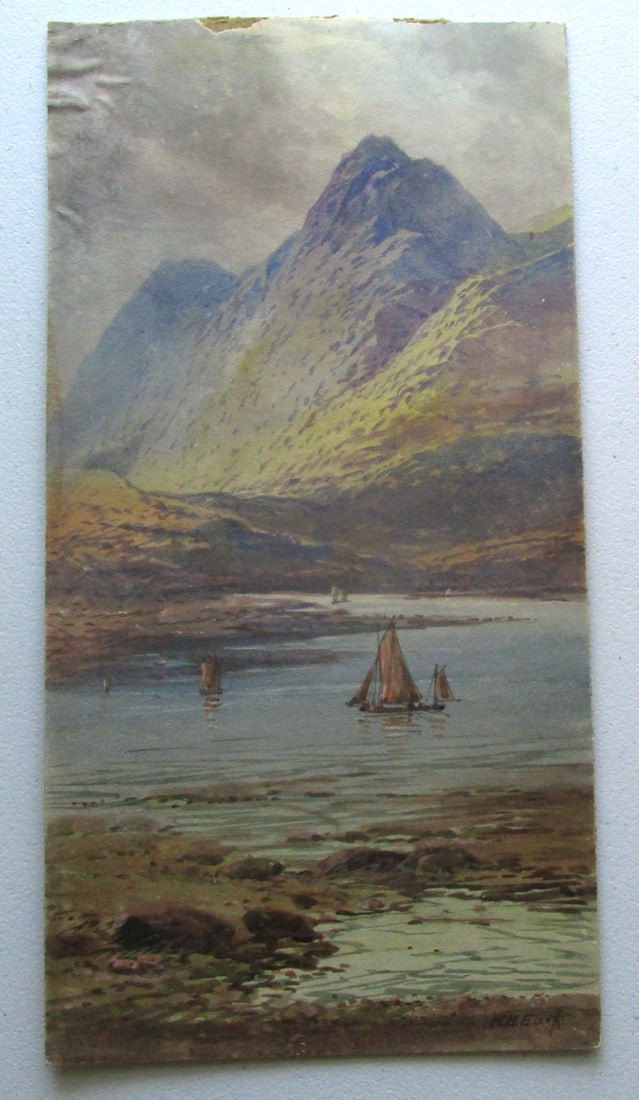 Scotland Loch Awe - William H. Earp: Scottish Loch Awe A Scottish watercolor on artist board. Artist: William. H. Earp - Medium: Watercolor Date: 19th/20th century Signed: