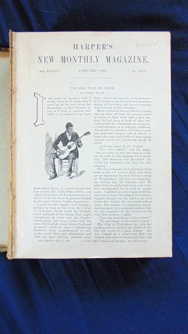 Harper's New Monthly Magazine 1893: Harper's New Monthly Magazine January to June. Rare. Dated: 1893 Edition: First Edition Size: 8vo Binding: Hardcover Condition Report: Covers mismatched. No spin
