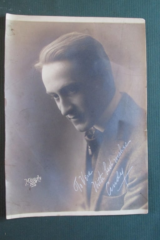 Early Rufus Porter Moody Theatrical Photograph: Early Rufus Moody Photograph (1873-1922) Signed "To Vera with best wishes Andy"Blind stamped Moody, NYStamped on reverse with his first address of 243 W. 42nd St., New York. He lef