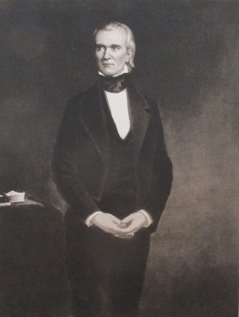 James K. Polk - George Peter Alexander Healy: President James K. Polk Large Folio. Plate 14 1/2 x 9 1/2" - Print 19 1/2 x 15 1/2". Artist: George Peter Alexander Healy Print Type: Gravure with Plate