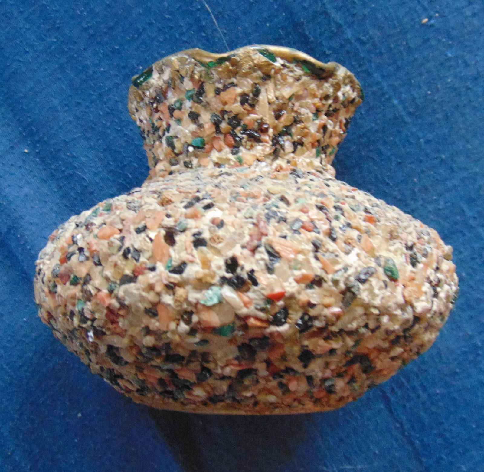 Seashell & Glass Specks Clay Vase: Seashell & Glass Specks Clay Vase From the 1930's. Date/Period: Circa 1930's Dimensions: H 3:" W 4" Condition Report No defects - Fine