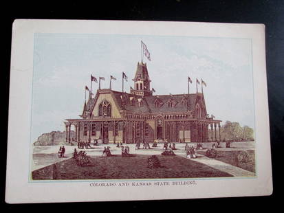 Centennial 1876 Colorado & Kansas Building: International Centennial Exhibition 1776 Colorado and Kansas State Building  Also known as the Centennial Exhibition. Rare Artist: C. Burt Print Type: