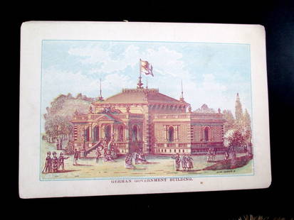 Centennial 1876 German Government Building: International Centennial Exhibition 1776 German Government Building < Also known as the Centennial Exhibition. Rare Artist: C. Burt Print Type: Lithograp