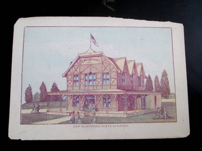 Centennial 1876 New Hampshire Building: International Centennial Exhibition 1776 New Hampshire Building  Also known as the Centennial Exhibition. Rare Artist: C. Burt Print Type: Lithogr