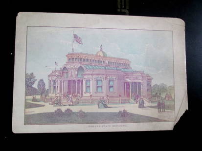 Centennial 1876 Indina State Building: International Centennial Exhibition 1776 Indiana State Building  Also known as the Centennial Exhibition. Rare Artist: C. Burt Print Type: Lithograp