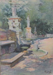 Gardens Of The Villa Borghese - Pierre Vignal: Gardens Of The Villa Borghese  From Water Color Renderings Gardens of Rome - Pierre Vignal Portfolio Artist: After Pierre Vignal 1855 - 1925 Print Type: Color Plate Signed: In pl