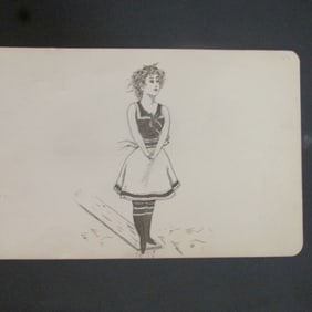 Early Woman Seashore Diving Drawing