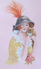 Edwardian Woman with Pekingese Dog 1911