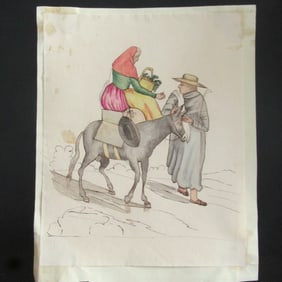 Ethnic Man and Woman on Donkey