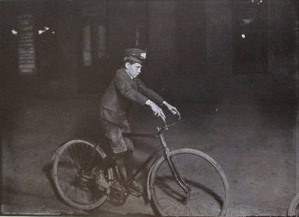 Young Messenger Boy On Bicycle - Lewis W. Hine: Young Messenger Boy On Bicycle From the Original Lewis W. Hine negative in the George Eastman House (1913) #12 Photographer: Lewis W. Hine Dated: 1970 Subject: Amrican Photography