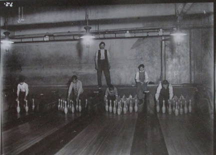Bowling Alley Pin Boys 1 a.m. - Lewis W. Hine: Bowling Alley Pin Boys 1 a.m From the Original Lewis W. Hine negative in the George Eastman House (1910) #8 Photographer: Lewis W. Hine Dated: 1970 Subject: Amrican Photography